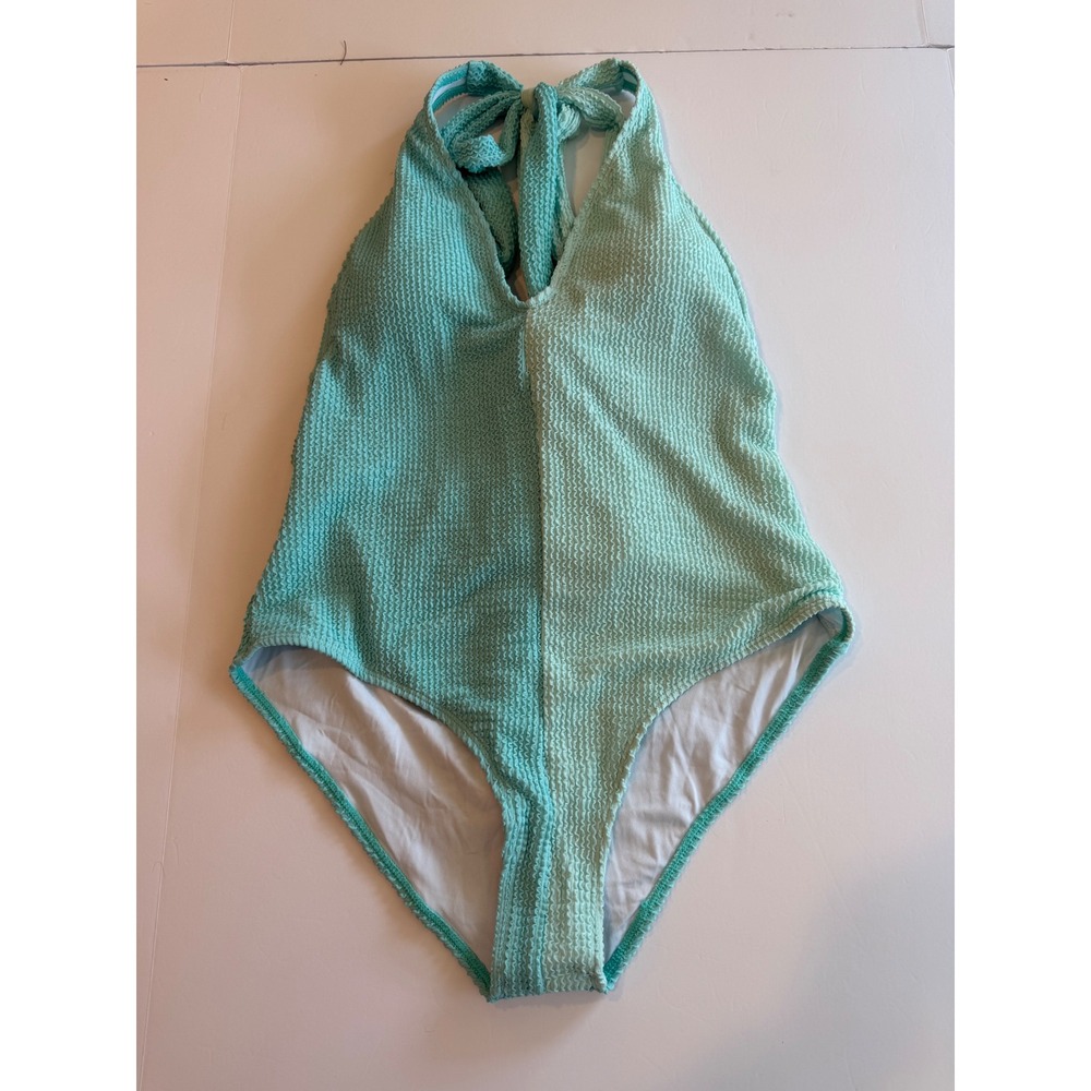 PatPat Womens XL Mint Green Seersucker One Piece Swimsuit Halter Neck Monokini